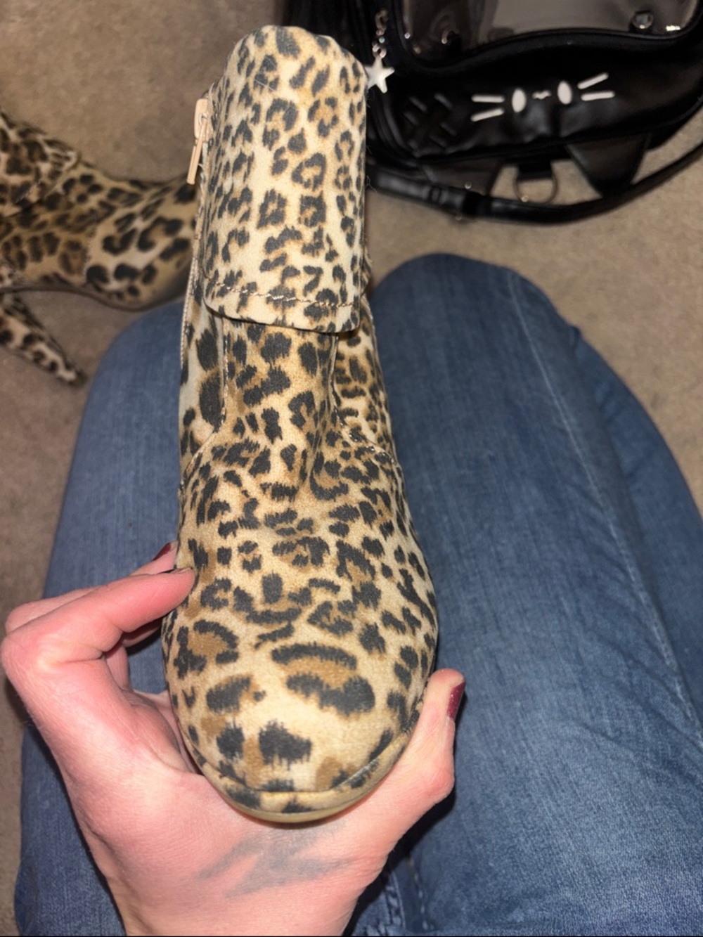 Xappeal Leopard Print Ankle Booties in Tan and Black - Picture 5 of 7